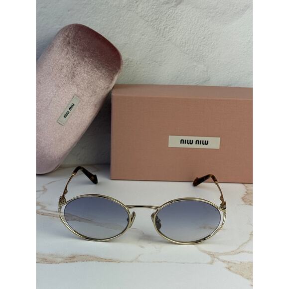 NEW Miu Miu MU52YS Light Blue Gradient Gold Metal Sunglasses main image 4